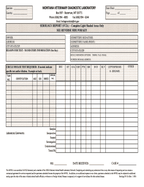 Montana Veterinary Diagnostic Lab Serology Report