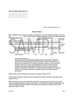 Montana Bill of Sale for Personal Property