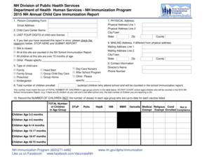 2015 NH Annual Child Care Immunization Report
