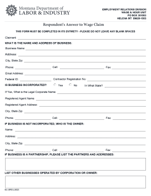 Respondent's Answer to Wage Claim