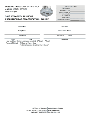 Montana Equine Import Permit Application