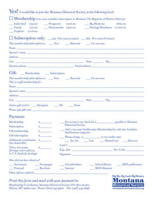 Montana Historical Society Membership Application