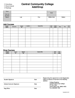Central Community College Add/Drop Form