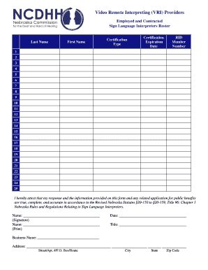 Sign Language Interpreter Roster Form