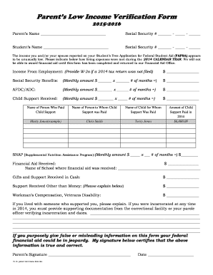 Parent’s Low Income Verification Form