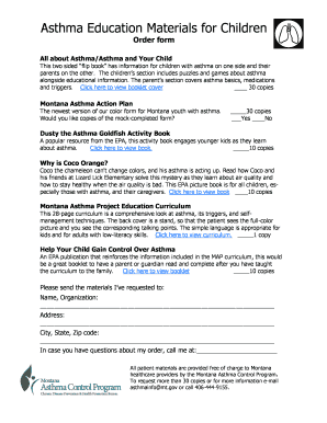 Montana Asthma Education Materials Order Form