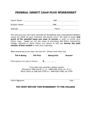 Federal Direct Loan Plus Worksheet