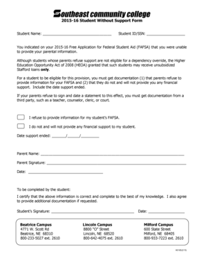 2015-16 Student Without Support Form