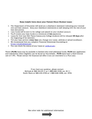 Federal Direct Loan Worksheet