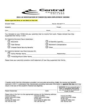 Verification of Parent Non-Employment Income
