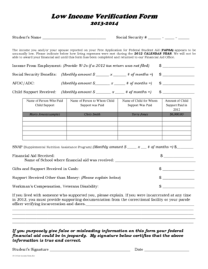 Low Income Verification Form