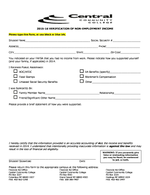 Verification of Non-Employment Income Form
