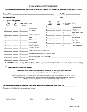 5000 Under Asset Verification Form