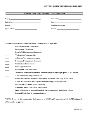 Move-In Review Submission Checklist