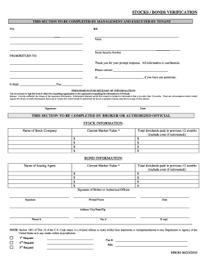 Stocks and Bonds Verification Form