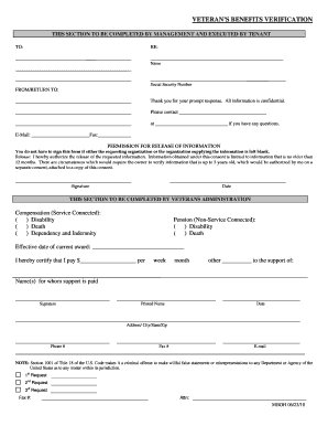 Veteran's Benefits Verification Form