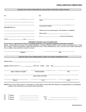 Public Assistance Verification Form