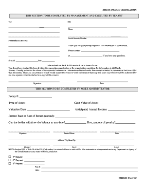 Assets Income Verification Form