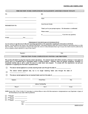 Foster Care Verification Form