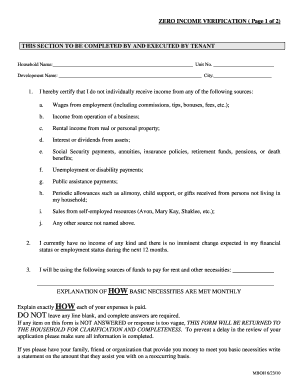 Zero Income Verification Form