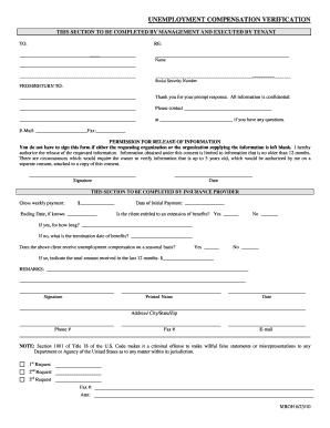 Unemployment Compensation Verification Form