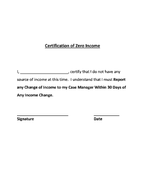 Certification of Zero Income