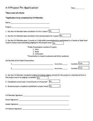 4-H Project Pin Application Form