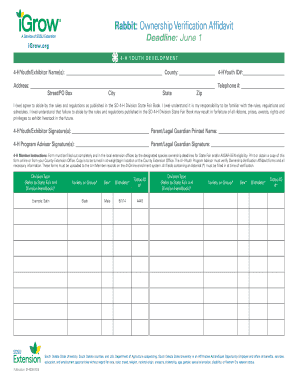 South Dakota 4-H Rabbit Ownership Verification Affidavit