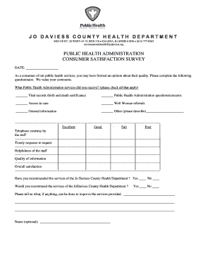 Jo Daviess County Health Department Consumer Satisfaction Survey