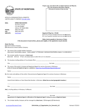 Montana Domestic LLC Articles of Organization