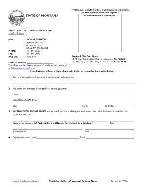 Montana Assumed Business Name Cancellation Form