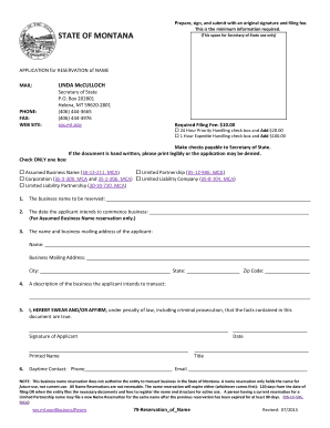 Montana Business Name Reservation Application