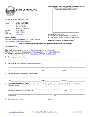 Montana Principal Office Address Change Form