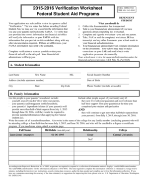 2015-2016 Verification Worksheet