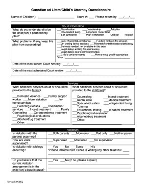 Guardian ad Litem Child's Attorney Questionnaire