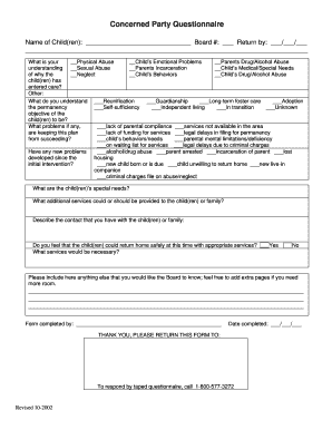 Concerned Party Questionnaire