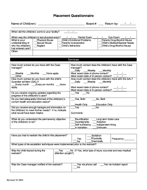 Child Placement Questionnaire