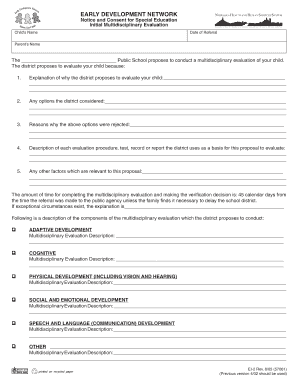 Notice and Consent for Special Education Evaluation