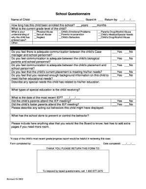 School Questionnaire for Child's Educational Needs