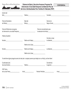 Plan Confidencial de Servicios Individualizados para Familias en Nebraska