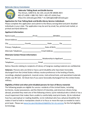 Nebraska Talking Book and Braille Service Application