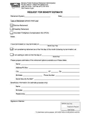 Montana Public Employee Retirement Benefit Estimate Request