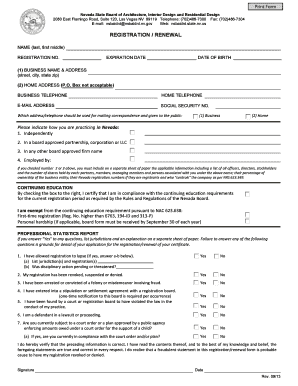 Nevada Architect Registration Renewal Form