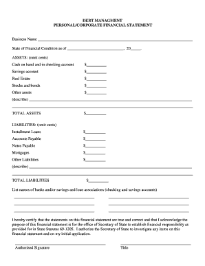 Personal Corporate Financial Statement