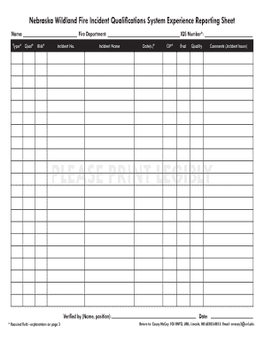 Nebraska Wildland Fire Incident Qualifications System Experience Reporting Sheet