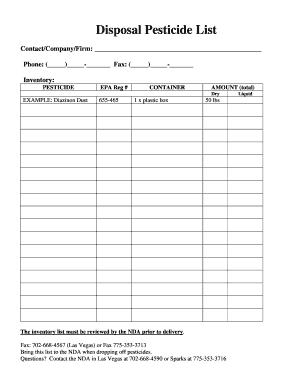 Pesticide Disposal Inventory Form