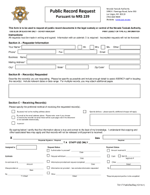 Nevada Taxicab Authority Public Record Request Form