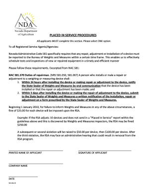 Nevada Placed in Service Report
