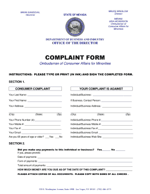 Nevada Consumer Complaint Form