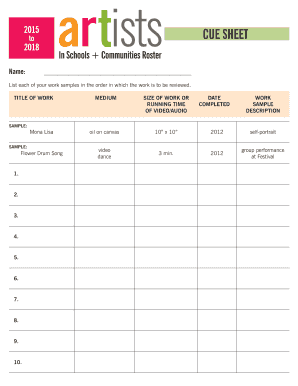 Cue Sheet for Artwork Review
